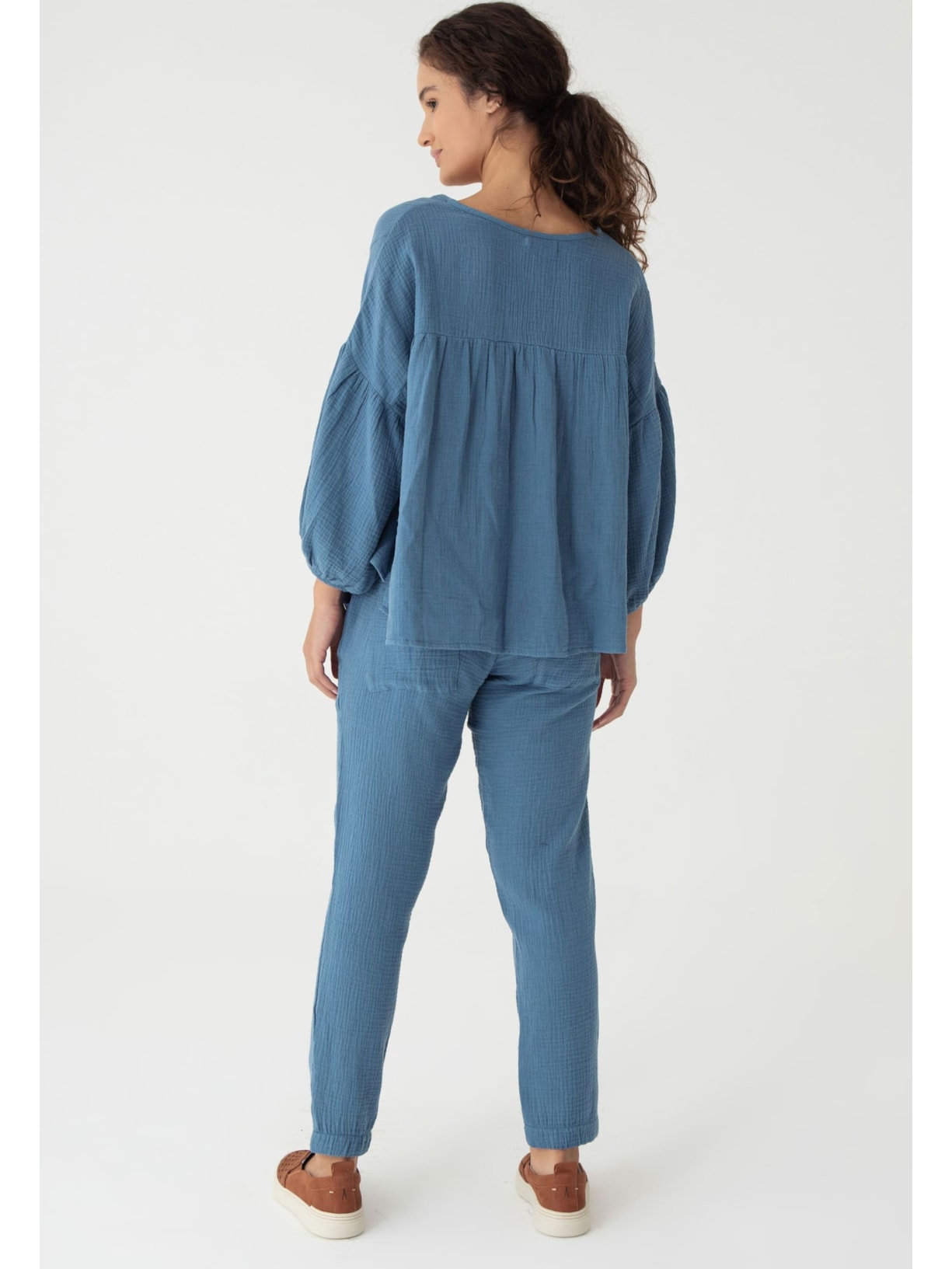 Blusa Manga Gaze Azul Porcelana Cabana Crafts