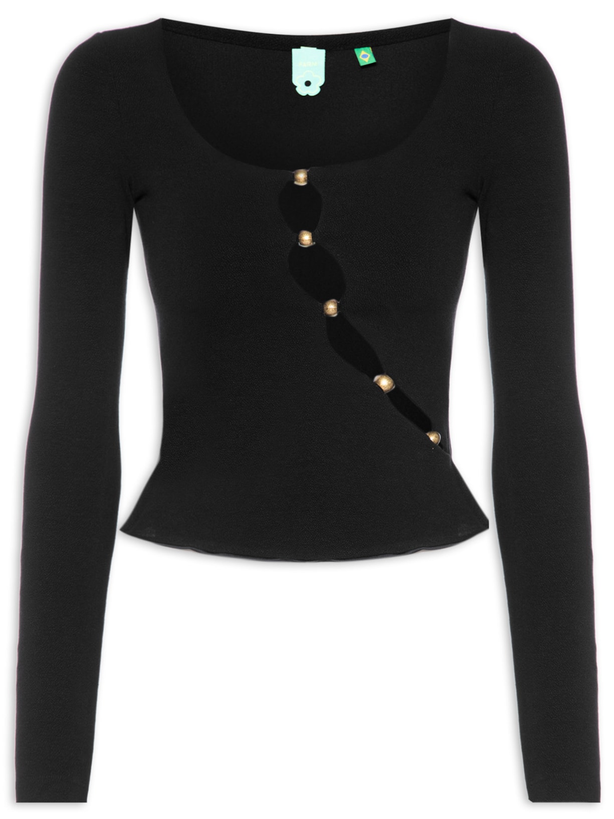 Blusa Manga Longa Detalhe Busto Preto Farm