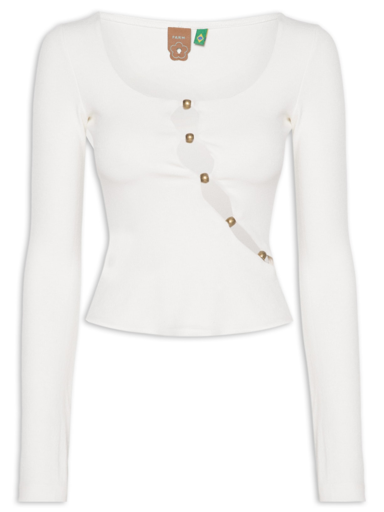 Blusa Manga Longa Detalhe Busto – Branco Farm