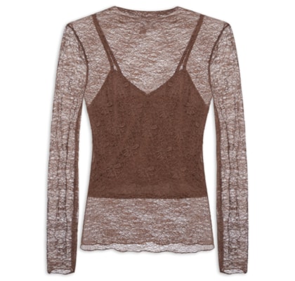 Blusa Manga Longa Feminina em Renda – Marrom
