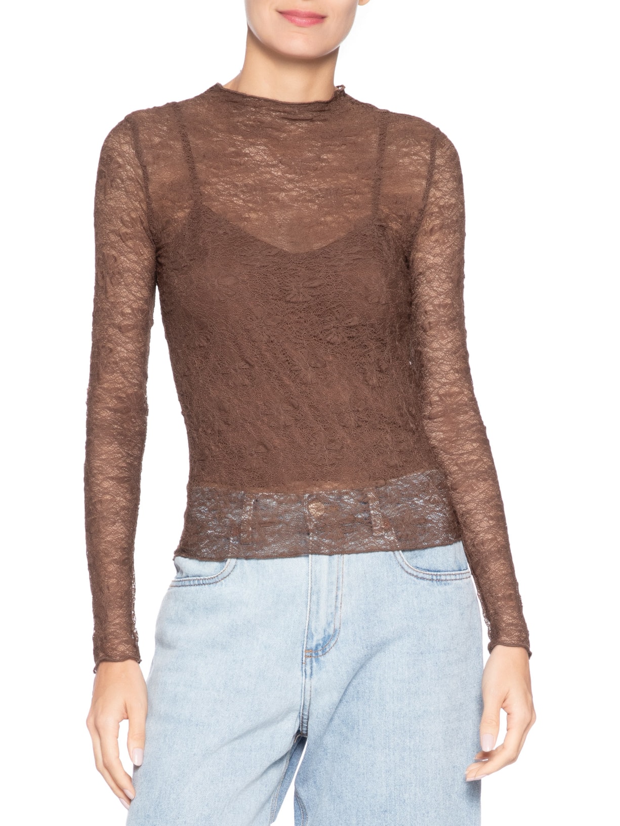 Blusa Manga Longa Feminina em Renda – Marrom Market 33