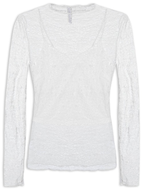 Blusa Manga Longa Feminina em Renda – Off White