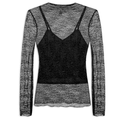 Blusa Manga Longa Feminina em Renda – Preto