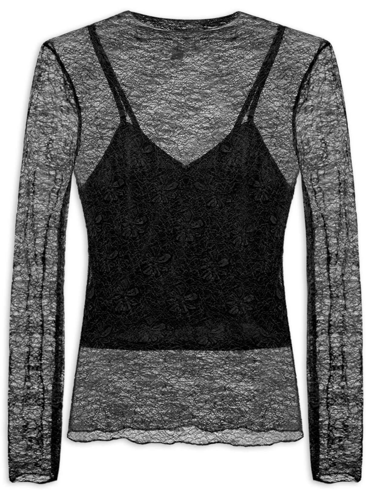 Blusa Manga Longa Feminina em Renda – Preto