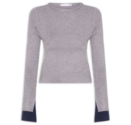 Blusa Manga Longa Feminina em Tricot - Cinza