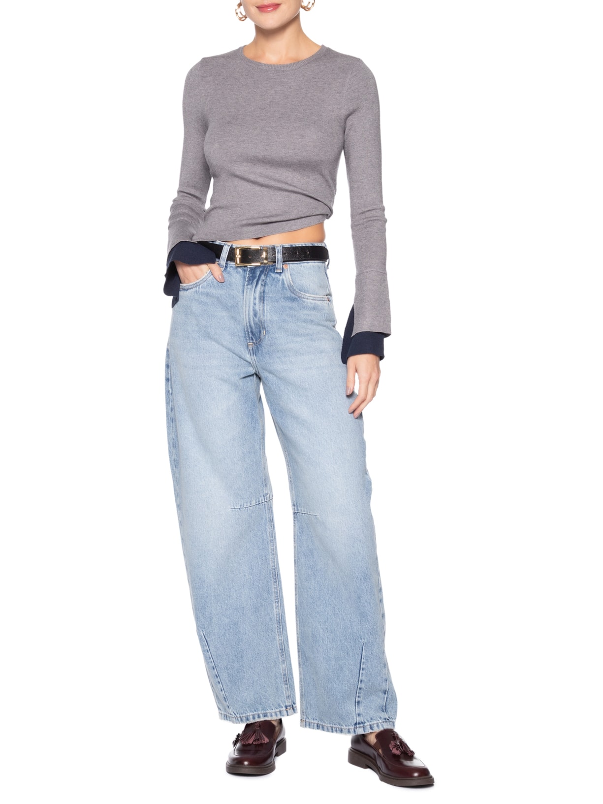 Blusa Manga Longa Feminina em Tricot Cinza Market 33