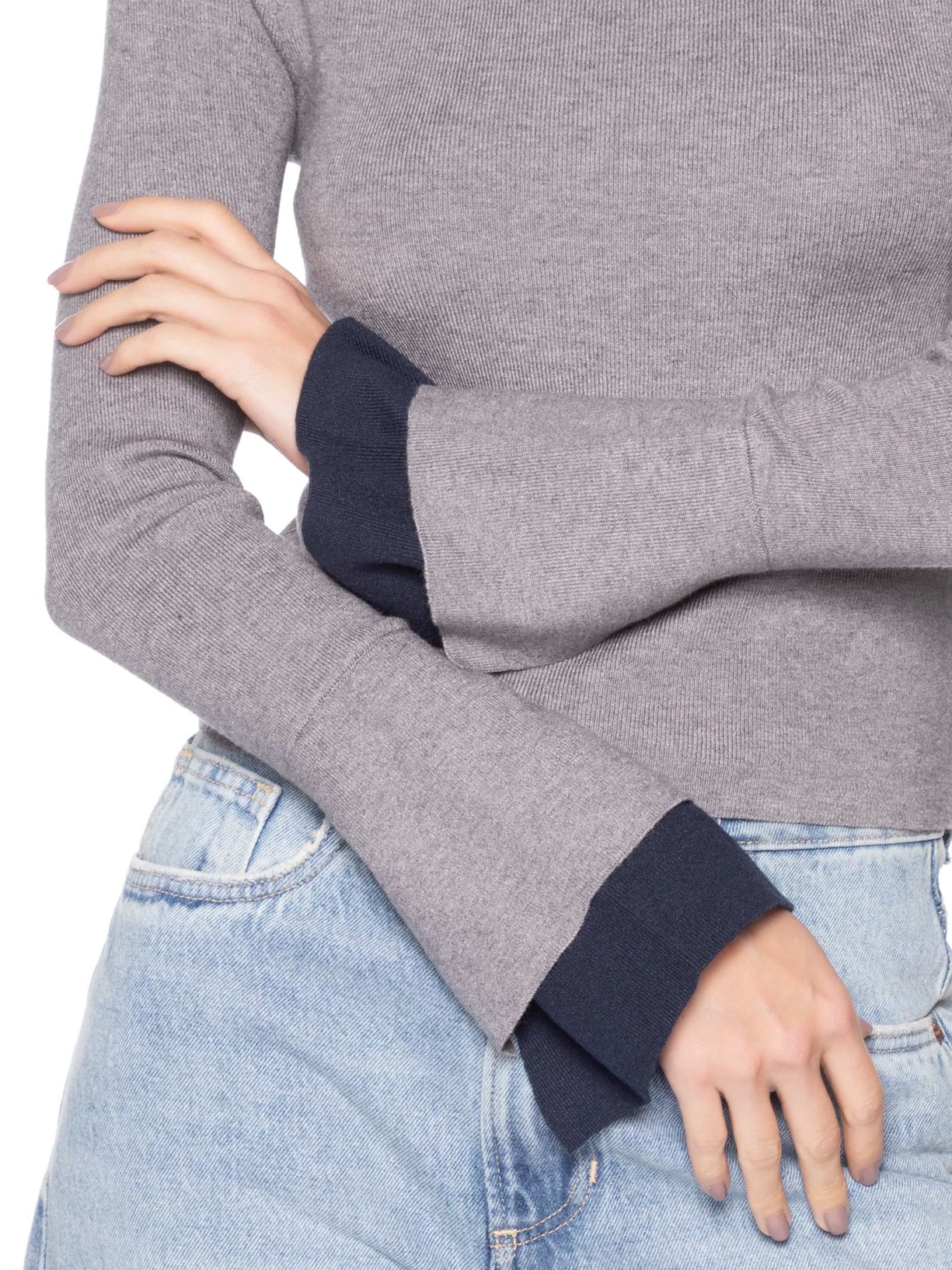 Blusa Manga Longa Feminina em Tricot Cinza Market 33