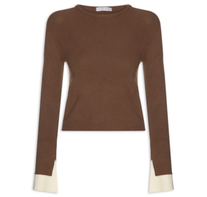 Blusa Manga Longa Feminina em Tricot - Marrom