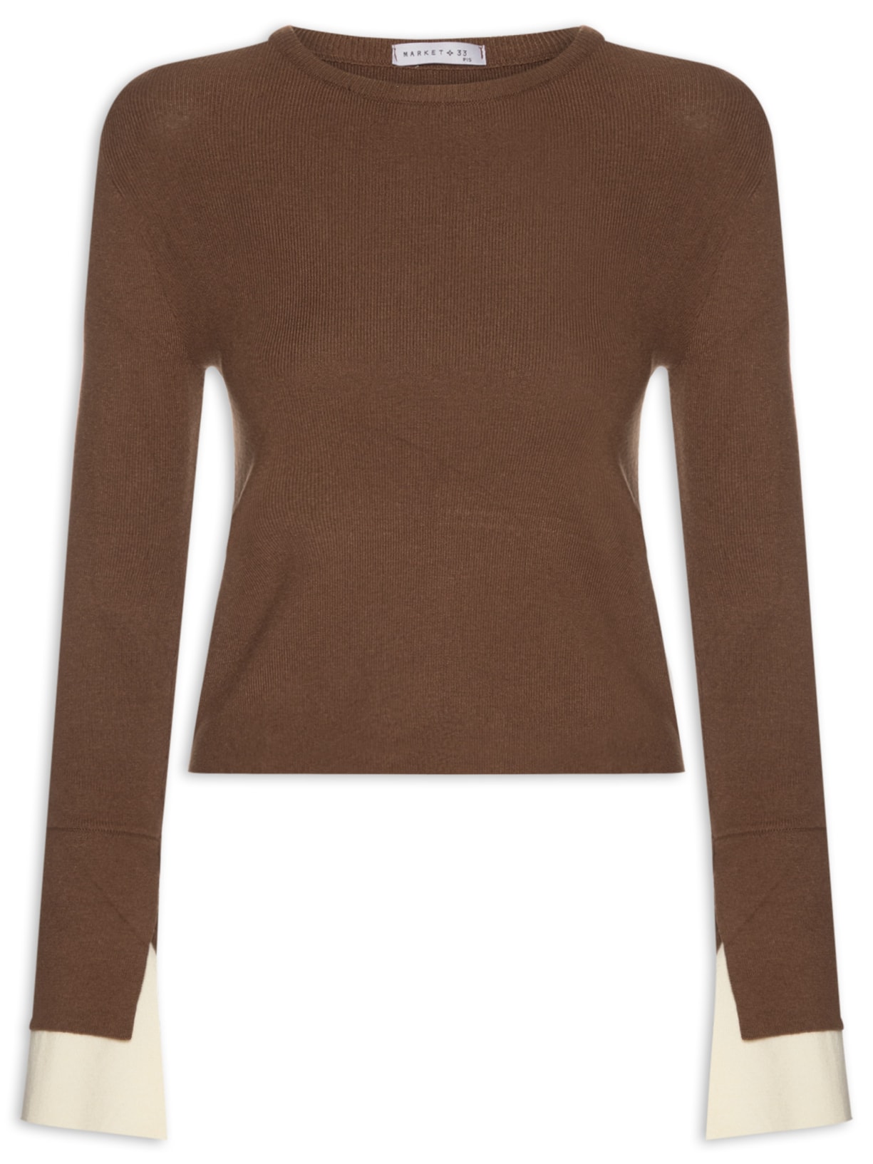 Blusa Manga Longa Feminina em Tricot - Marrom