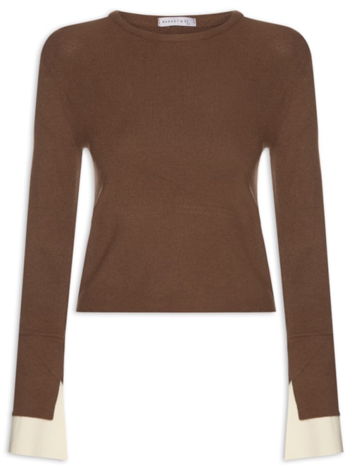 Blusa Manga Longa Feminina em Tricot - Marrom