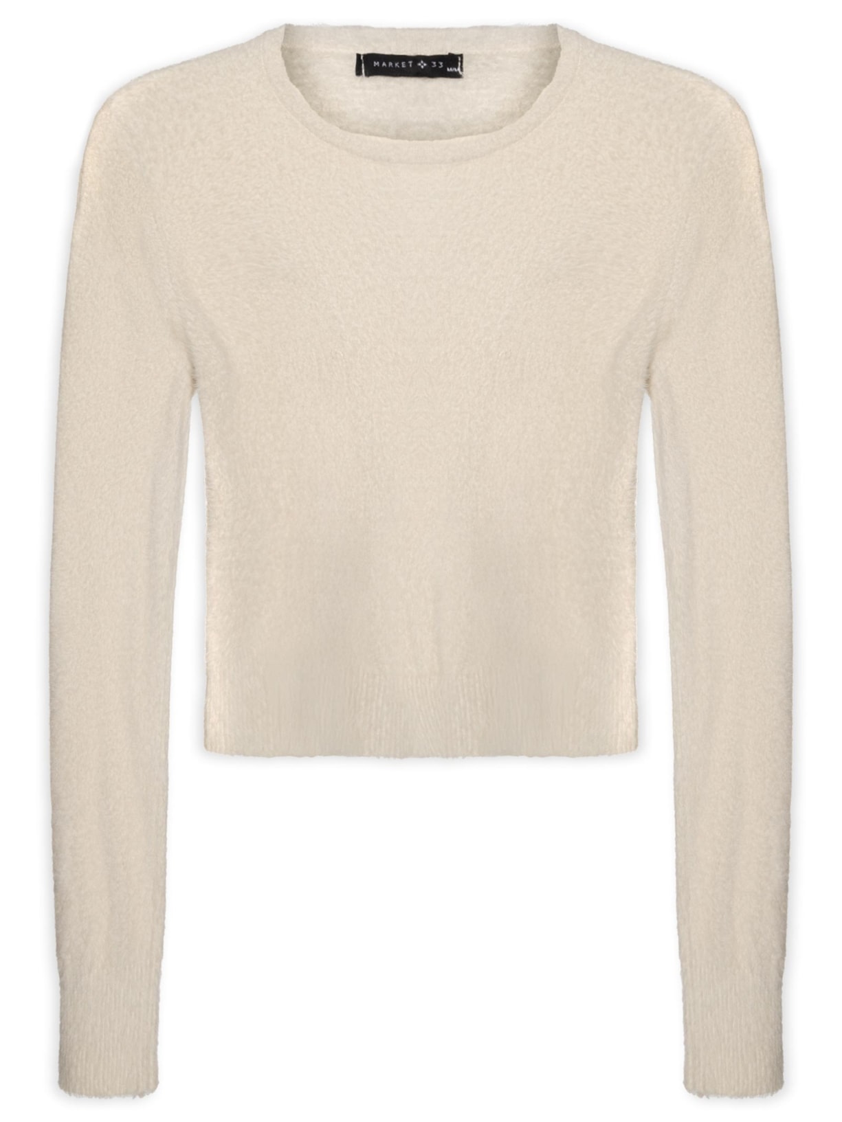 Blusa Manga Longa Feminina Em Tricot Peluciado - Bege