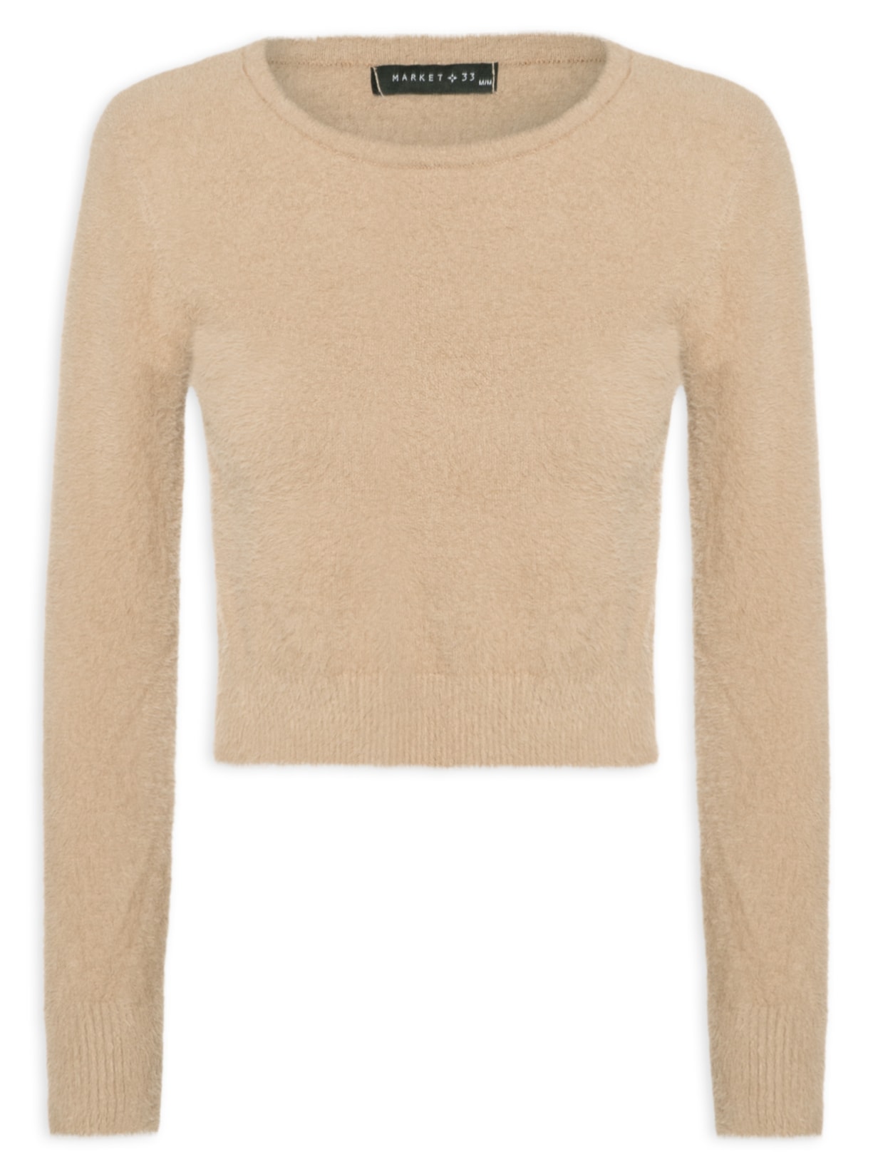 Blusa Manga Longa Feminina Em Tricot Peluciado - Bege