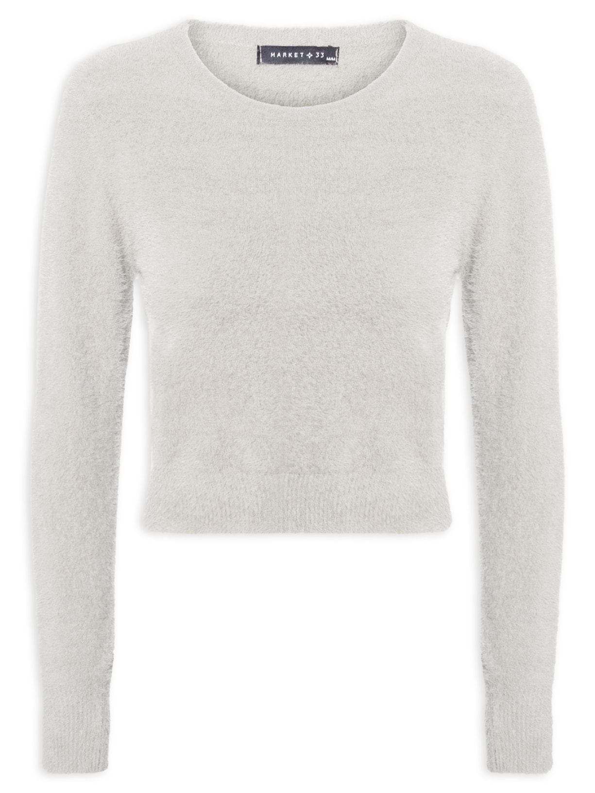 Blusa Manga Longa Feminina Em Tricot Peluciado - Cinza