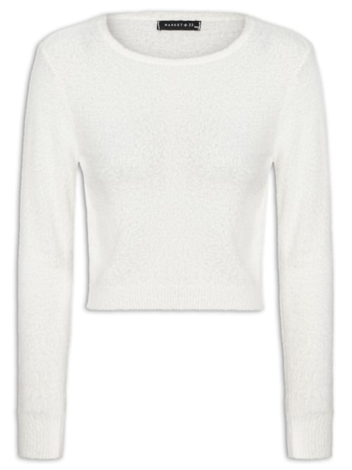 Blusa Manga Longa Feminina Em Tricot Peluciado - Off White