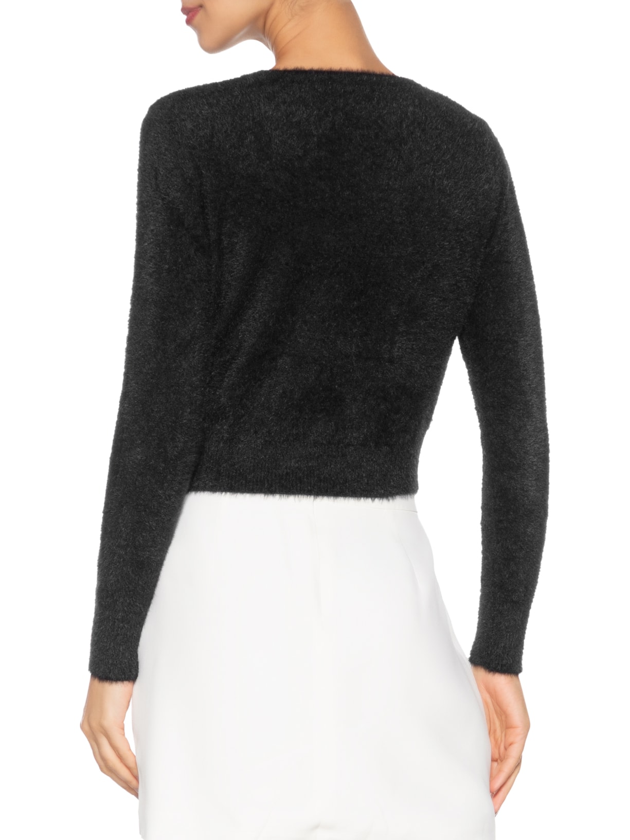 Blusa Manga Longa Feminina Em Tricot Peluciado Preto  Market 33