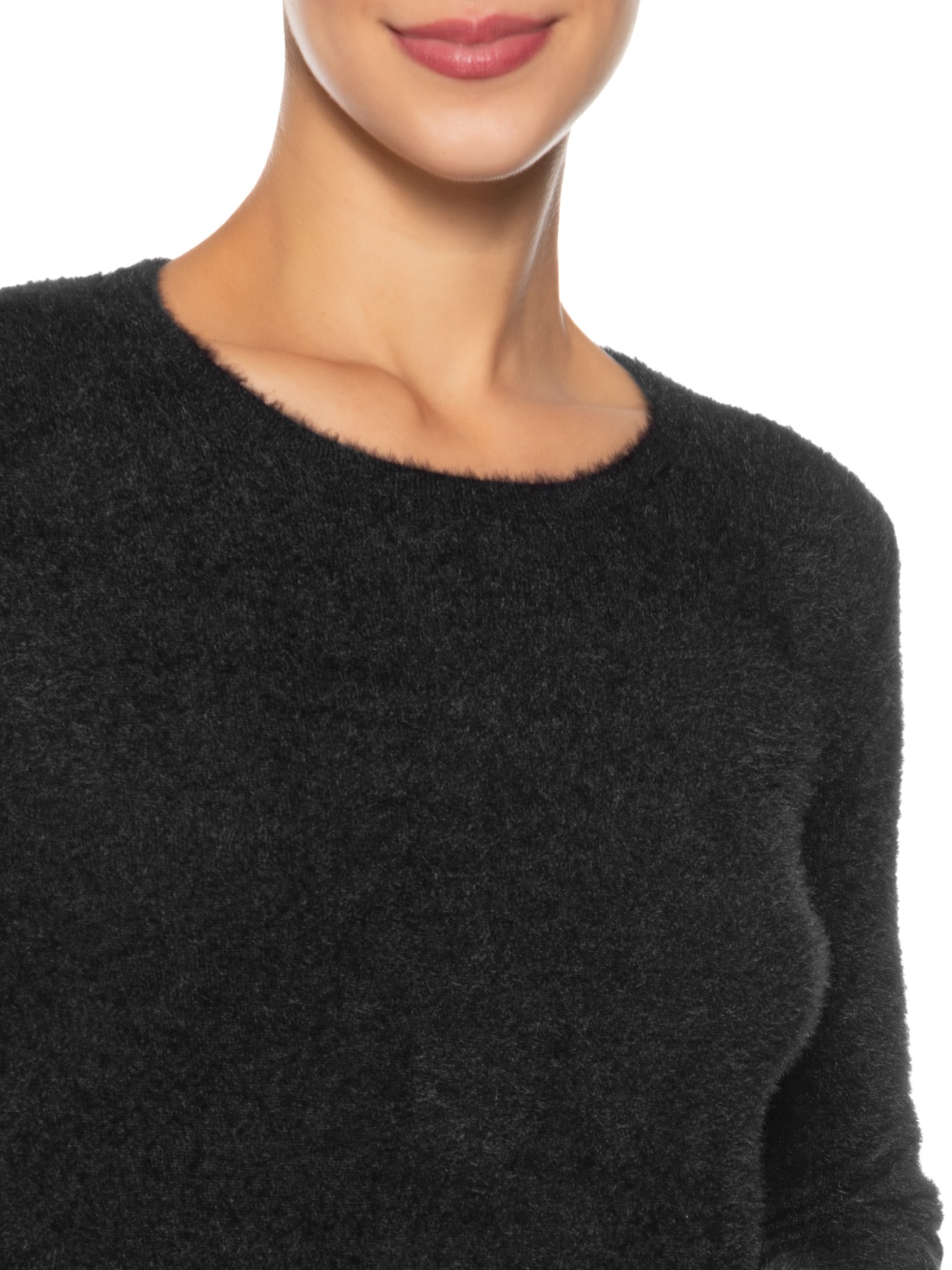 Blusa Manga Longa Feminina Em Tricot Peluciado Preto  Market 33