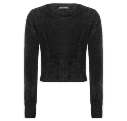 Blusa Manga Longa Feminina Em Tricot Peluciado - Preto 