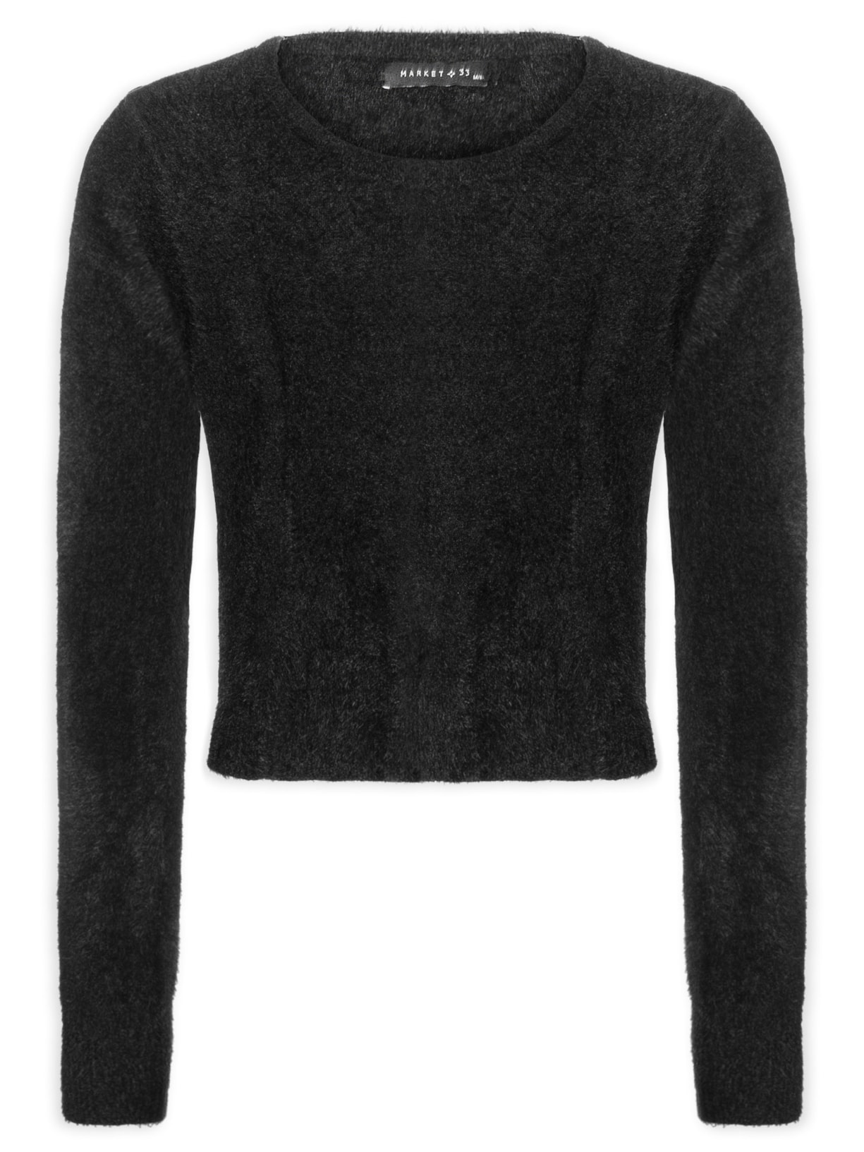 Blusa Manga Longa Feminina Em Tricot Peluciado - Preto