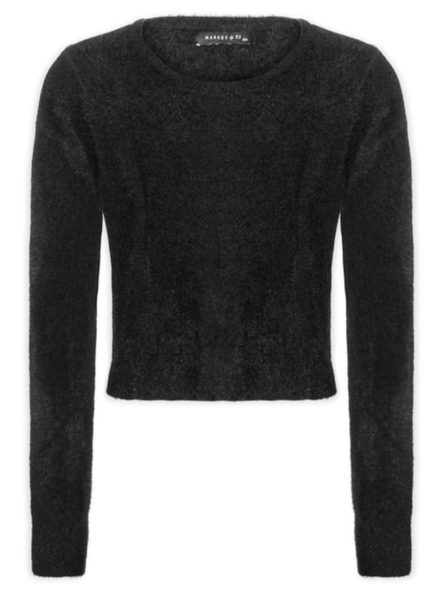 Blusa Manga Longa Feminina Em Tricot Peluciado - Preto