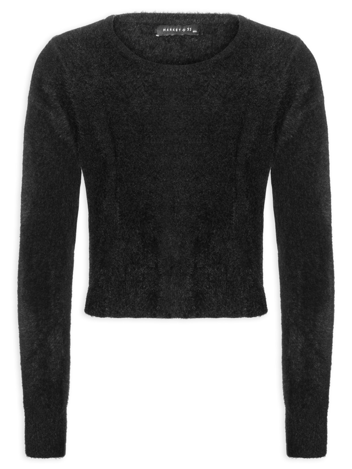 Blusa Manga Longa Feminina Em Tricot Peluciado Preto  Market 33