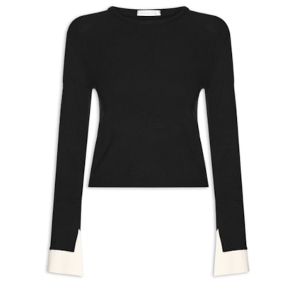 Blusa Manga Longa Feminina em Tricot - Preto
