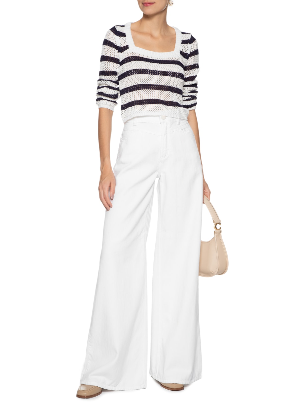 Blusa Manga Longa Feminina Tricot Listrada Branco '2Essential