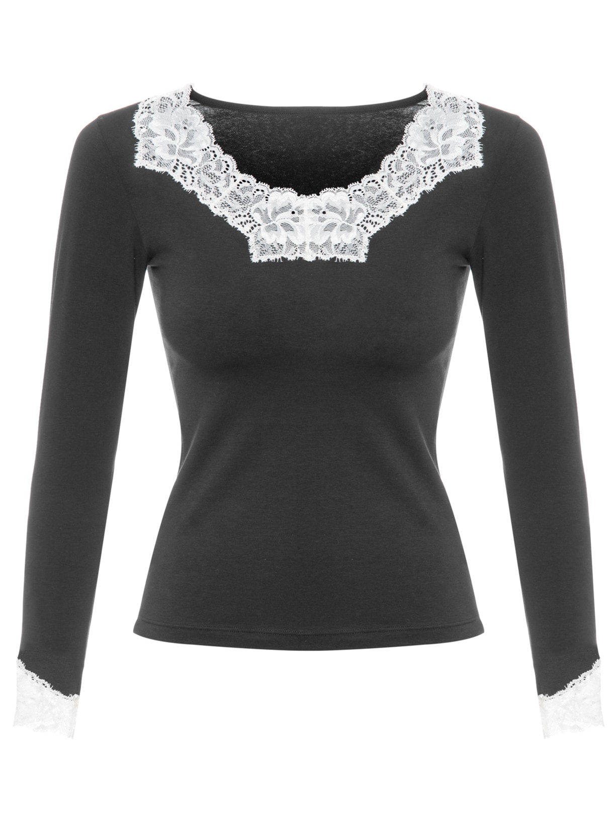 Blusa Manga Longa Flower Cotton - Preto
