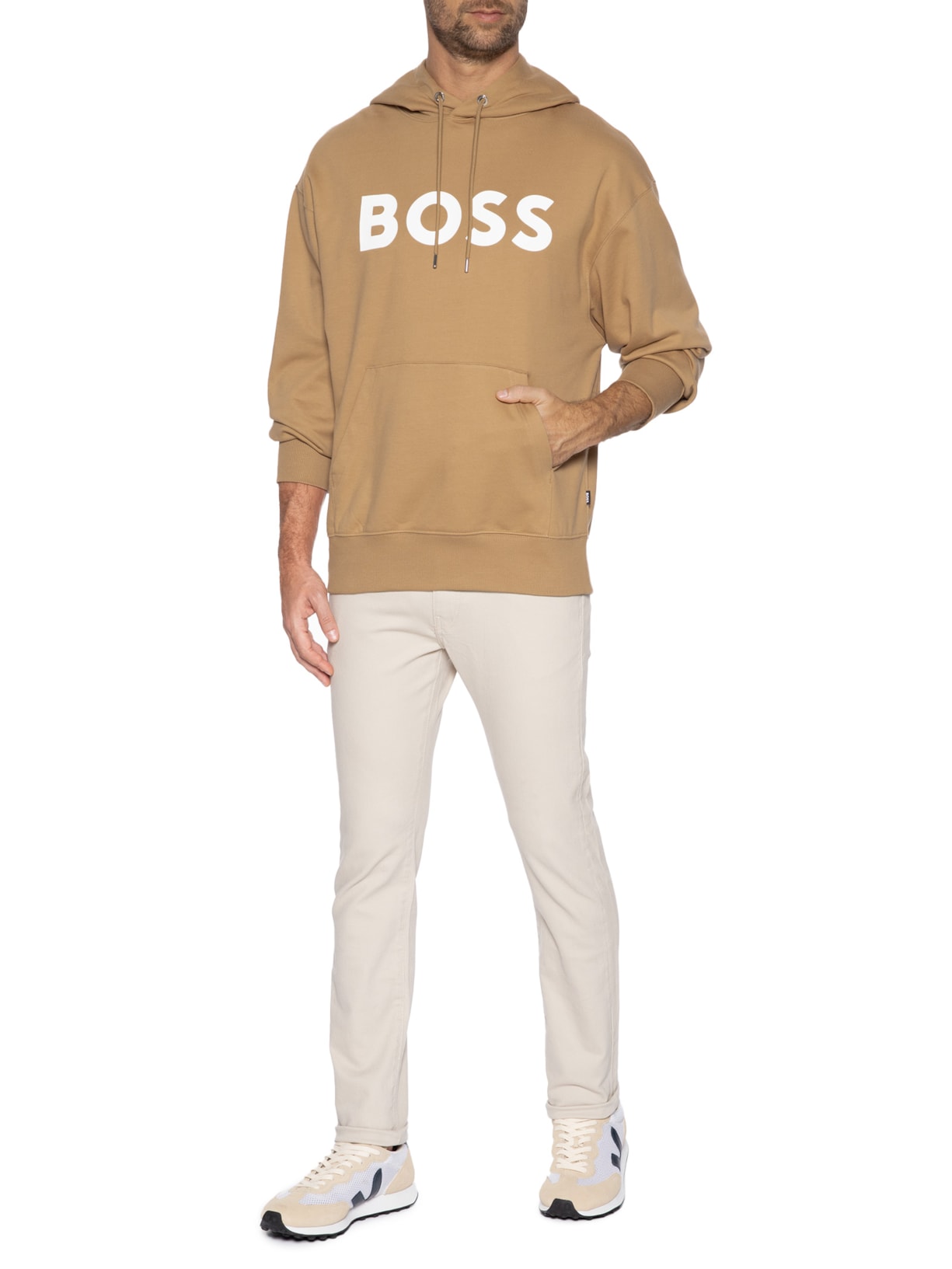 Blusa Masculina de Moletom com Gorro Sullivan Bege Boss