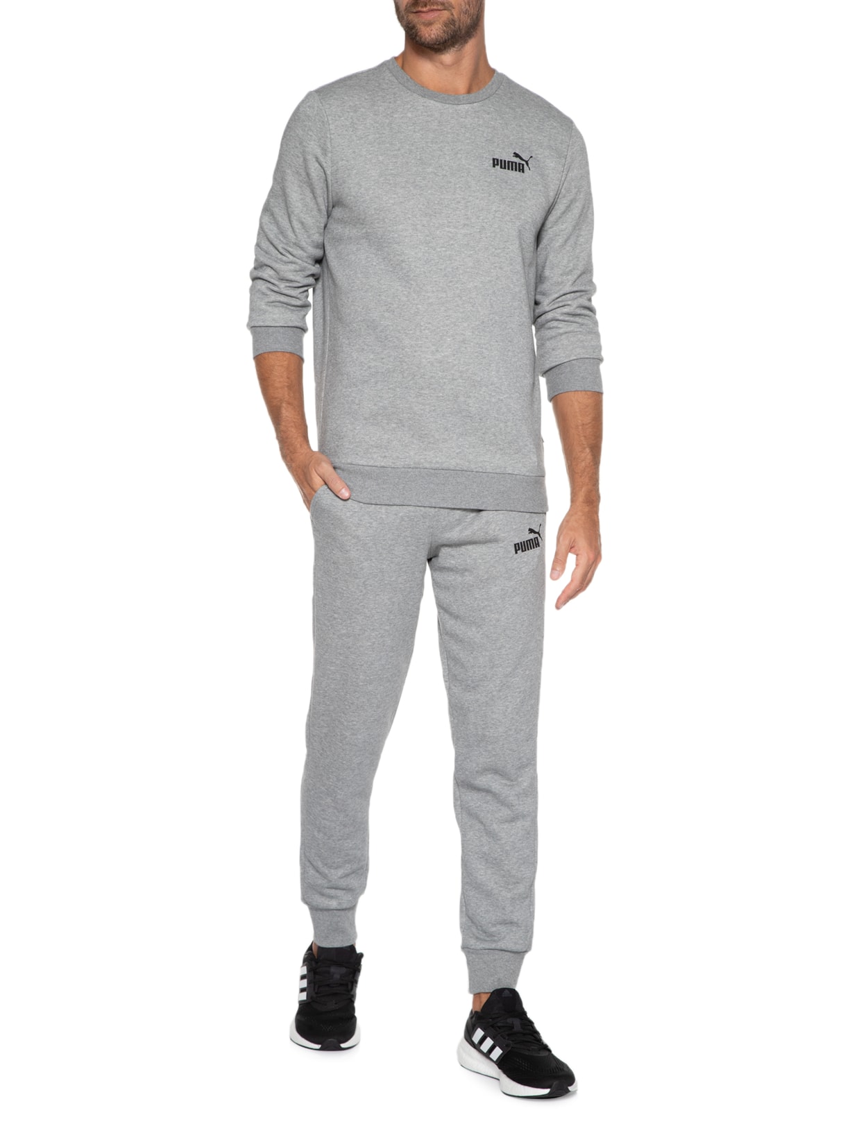 Blusa Masculina De Moletom Ess Small Logo Crew Cinza Puma