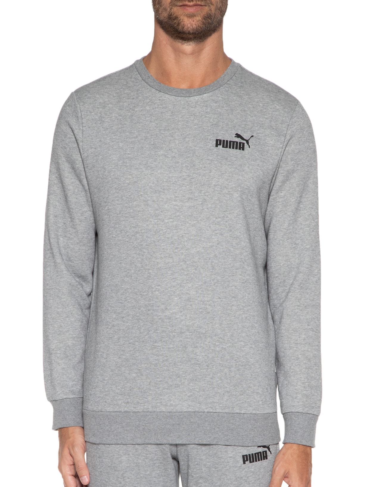 Blusa Masculina De Moletom Ess Small Logo Crew Cinza Puma