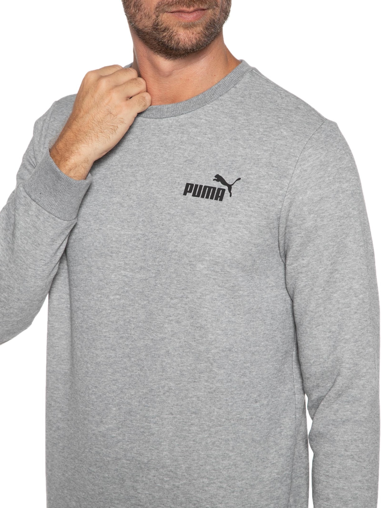 Blusa Masculina De Moletom Ess Small Logo Crew Cinza Puma