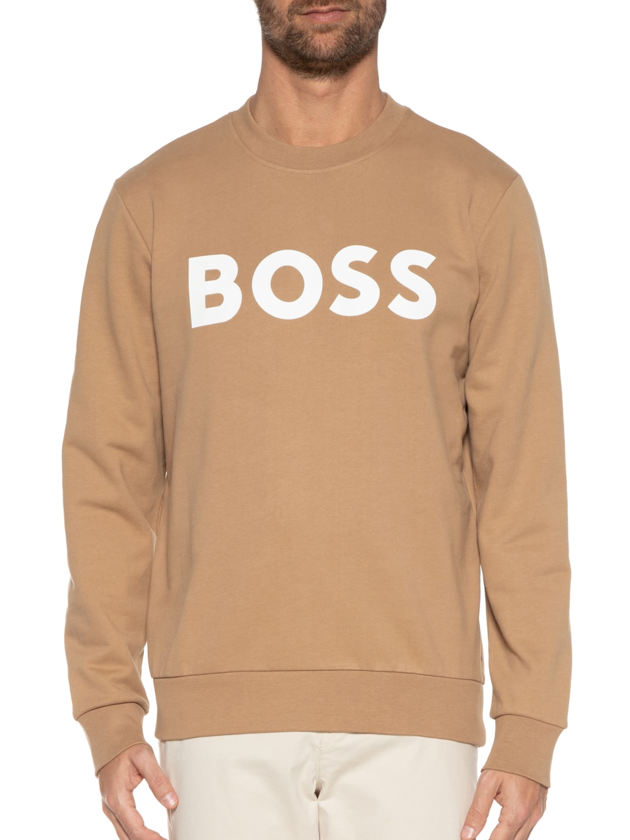 Blusa Masculina de Moletom Gola Careca Soleri Bege Boss