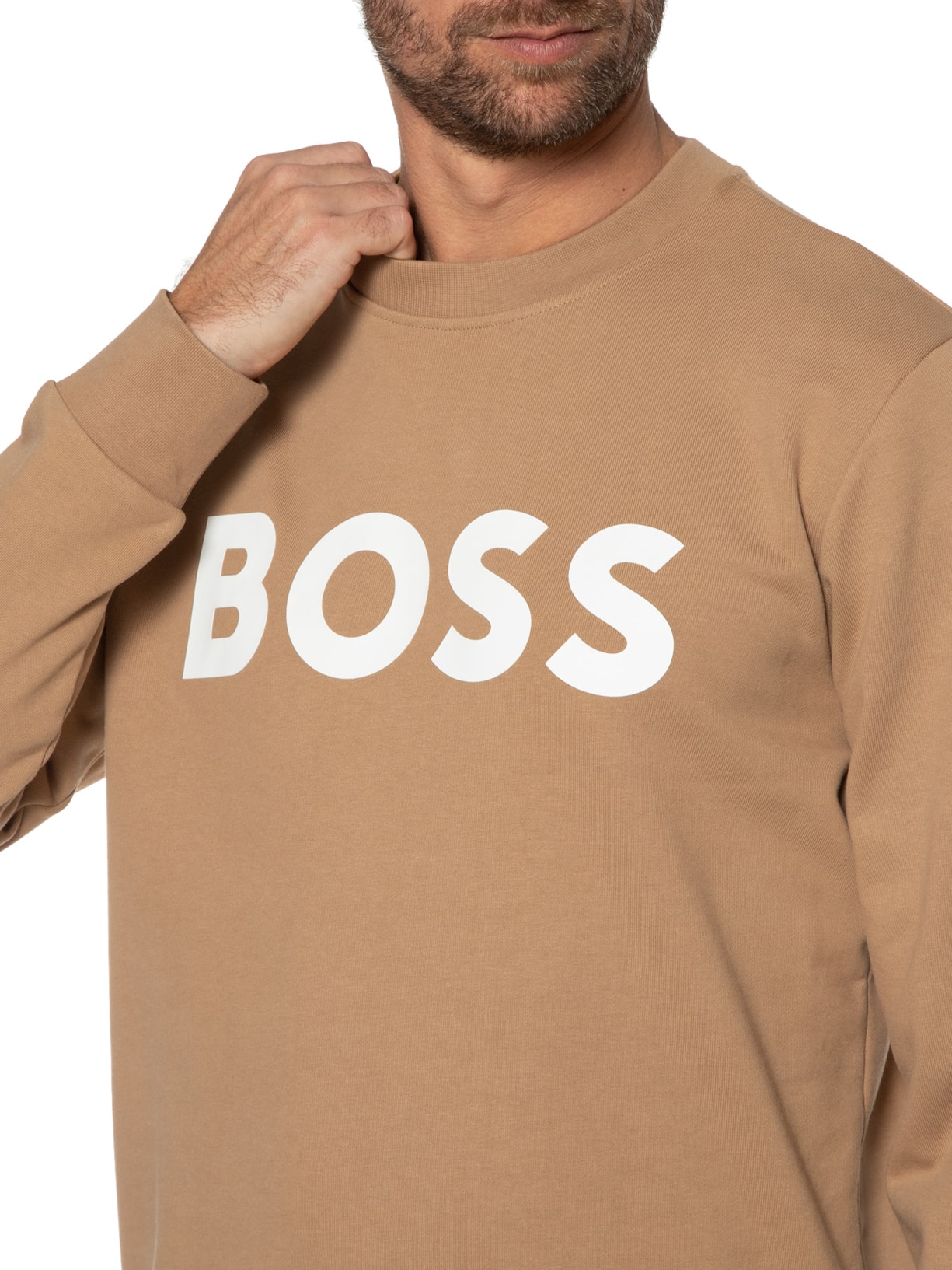 Blusa Masculina de Moletom Gola Careca Soleri Bege Boss