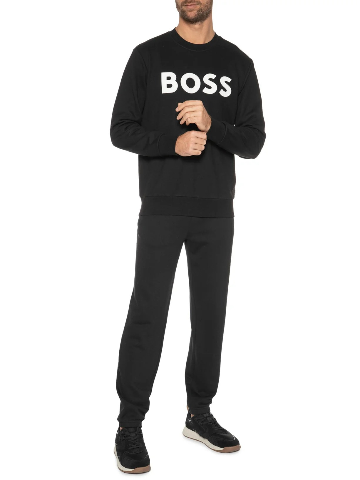 Blusa Masculina de Moletom Gola Careca Soleri Preto Boss