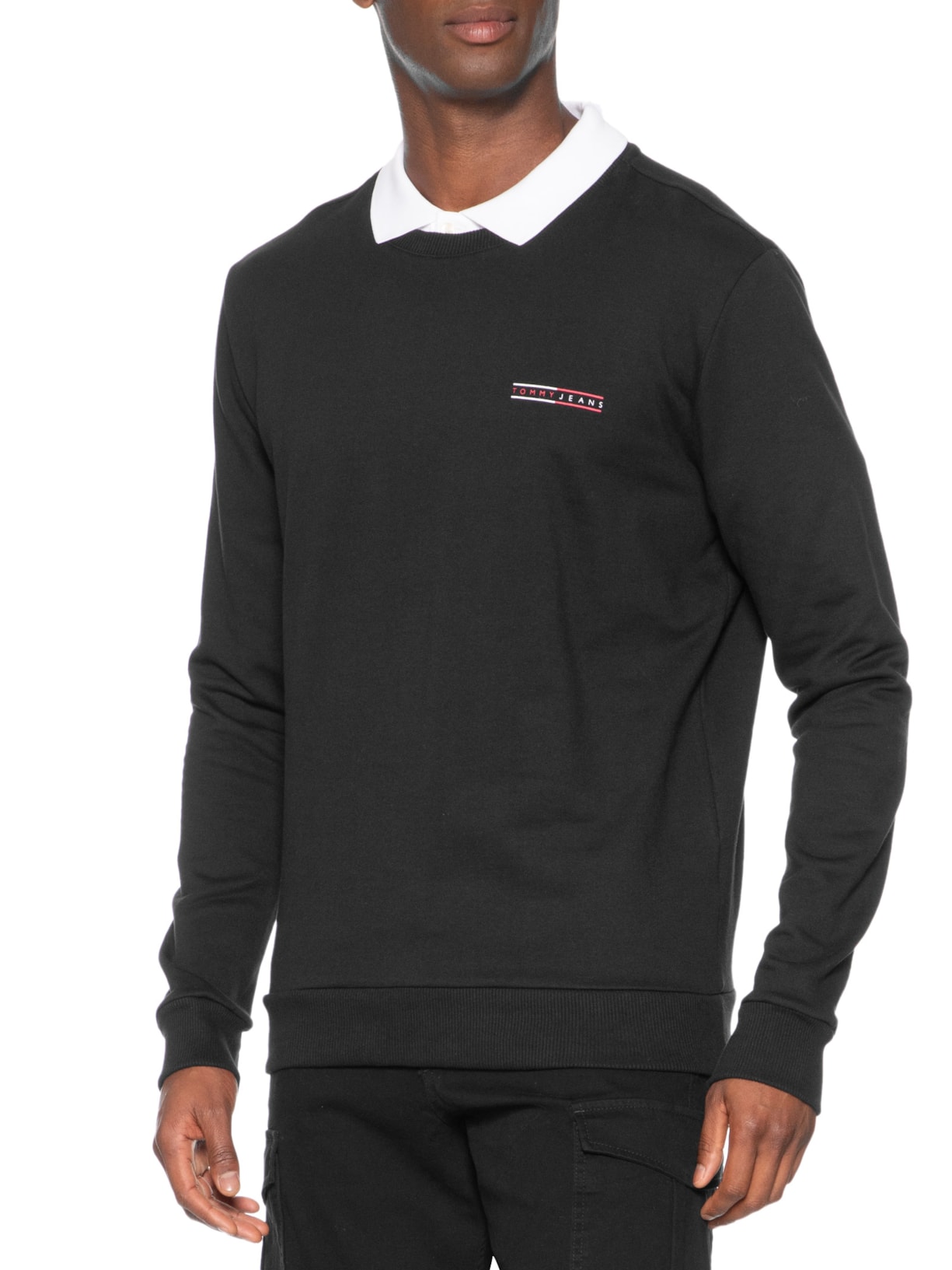 Blusa Masculina De Moletom Regular Fit Básico Graphic Crew Preto Tommy Jeans
