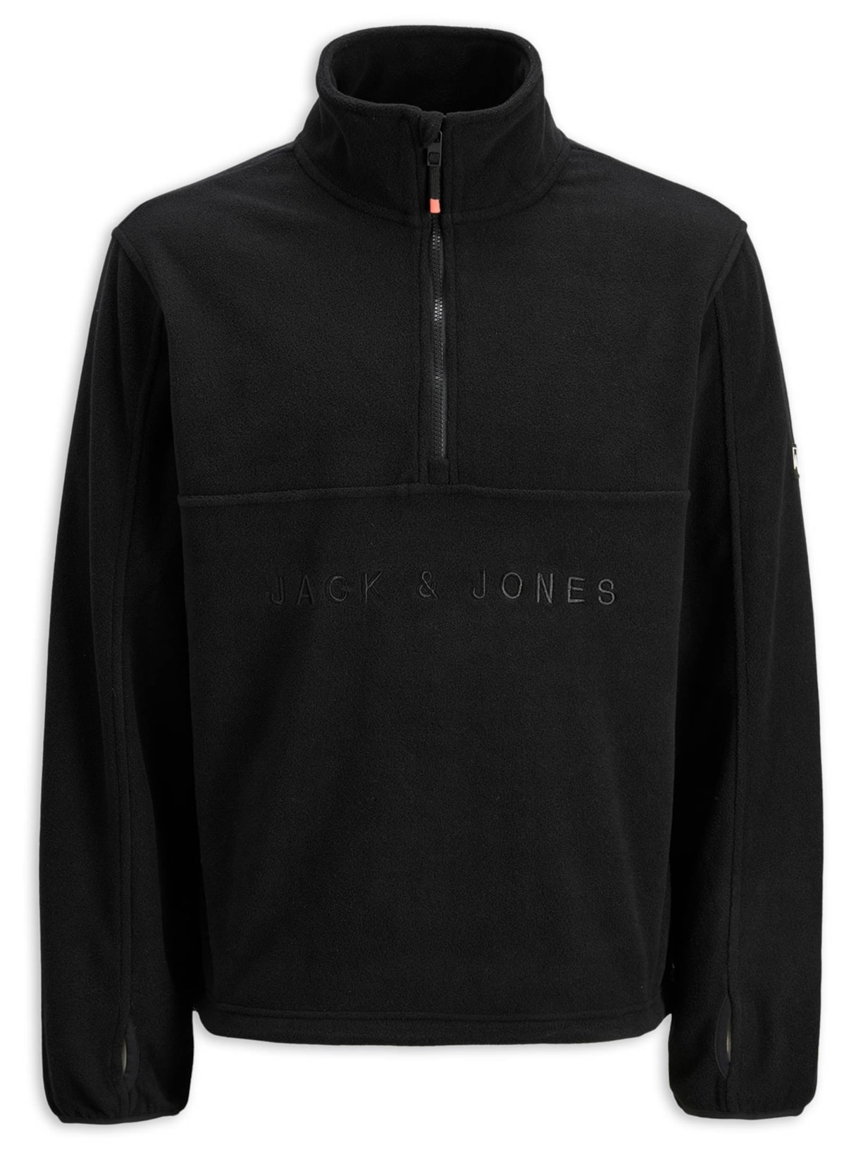 Blusa Masculina Em Fleece Leve Com Zíper e Bordado Marca Preto Jack & Jones