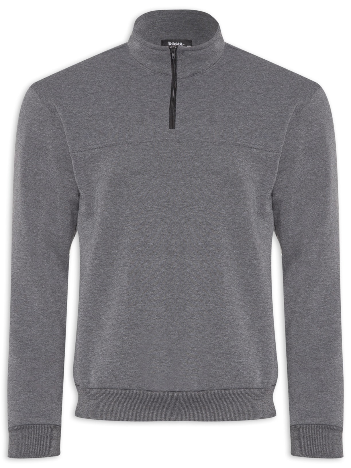 Blusa Masculina Gola Alta Com Meio Zíper Moletom Felpado - Cinza