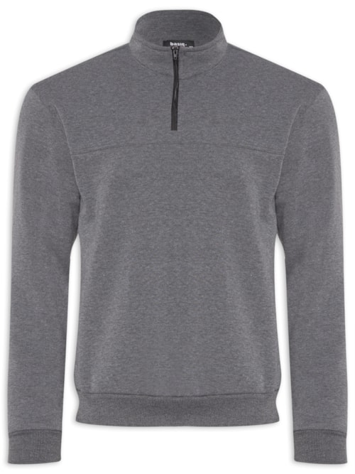 Blusa Masculina Gola Alta Com Meio Zíper Moletom Felpado - Cinza