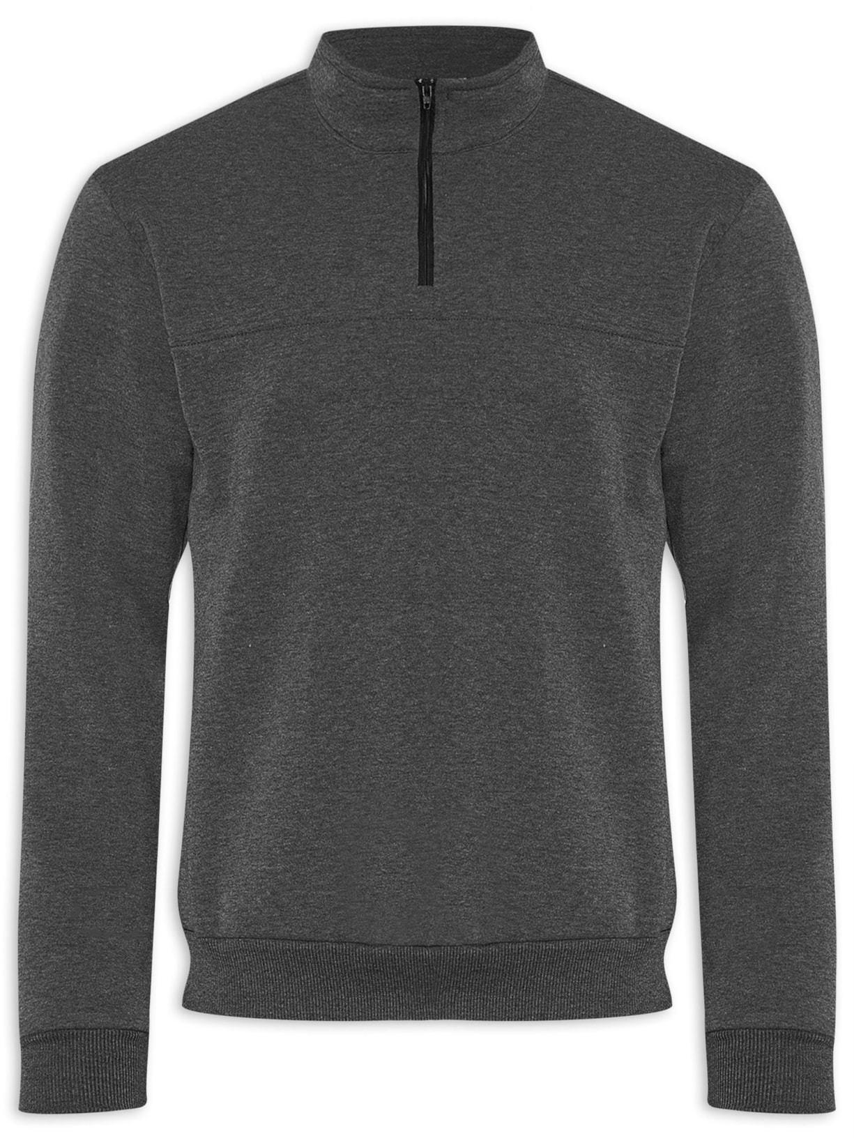 Blusa Masculina Gola Alta Com Meio Zíper Moletom Felpado - Cinza