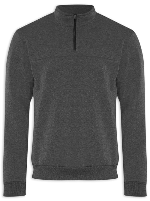 Blusa Masculina Gola Alta Com Meio Zíper Moletom Felpado - Cinza
