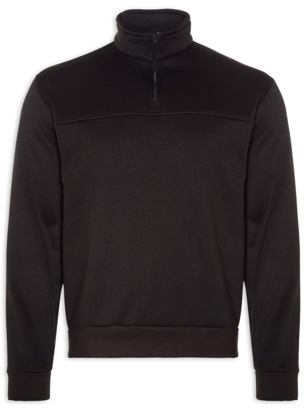 Blusa Masculina Gola Alta Meio Zíper Moletom Felpado - Preto