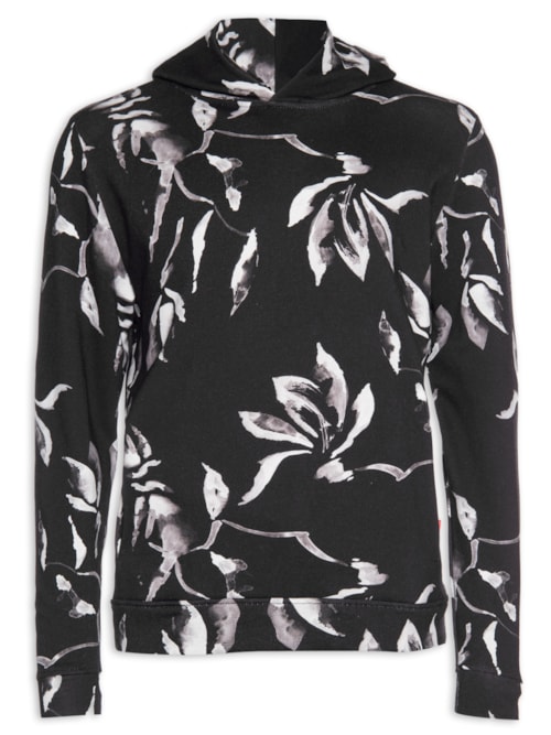 Blusa Masculina Hoodie Moletom Estampado Cerejeira - Preto