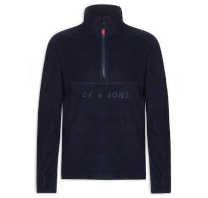 Blusa Masculina Jjalpes Half Zip Fleece Logo - Azul