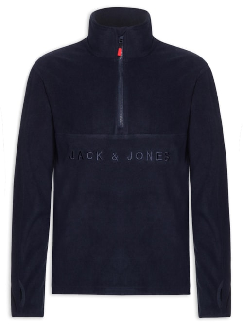 Blusa Masculina Jjalpes Half Zip Fleece Logo - Azul