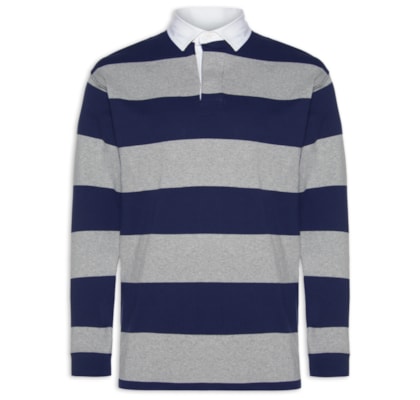 Blusa Masculina Manga Longa Big Fit Striped Rugby - Azul