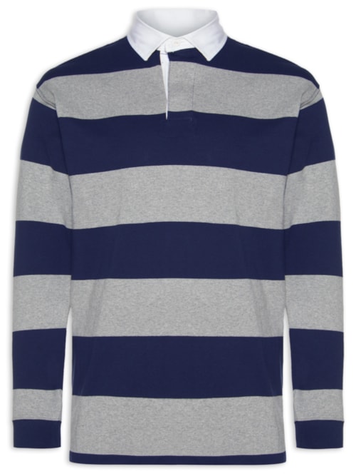 Blusa Masculina Manga Longa Big Fit Striped Rugby - Azul