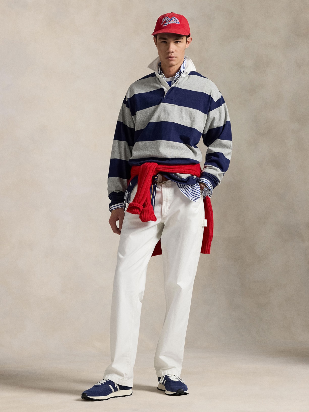 Blusa Masculina Manga Longa Big Fit Striped Rugby Azul Polo Ralph Lauren