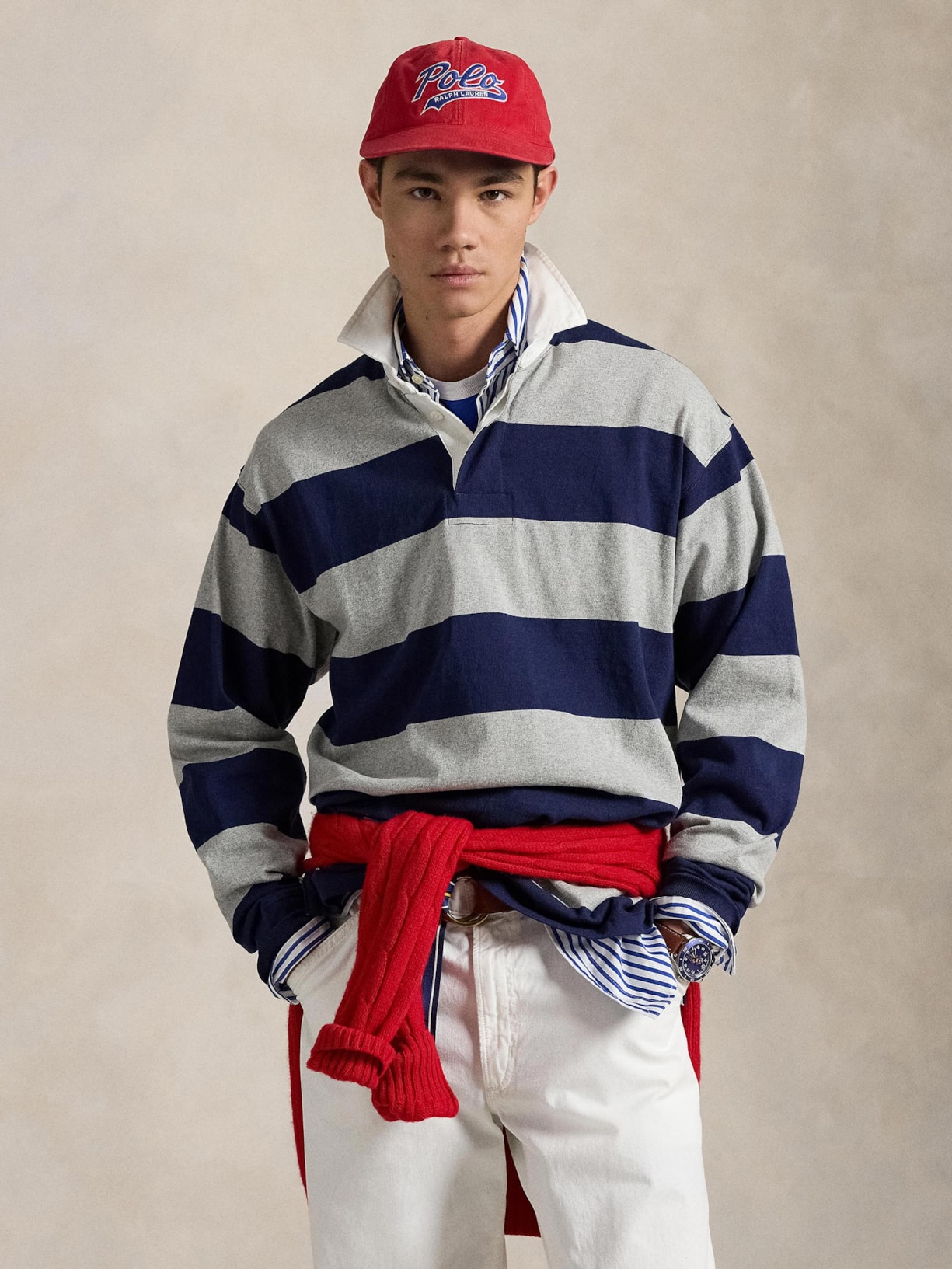 Blusa Masculina Manga Longa Big Fit Striped Rugby Azul Polo Ralph Lauren