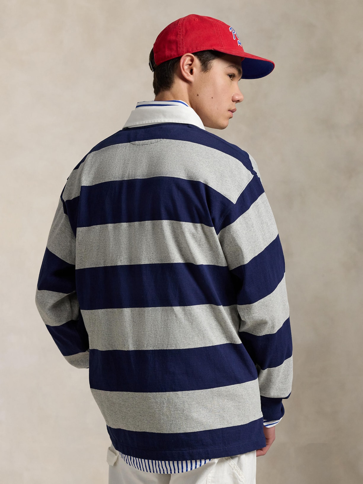Blusa Masculina Manga Longa Big Fit Striped Rugby Azul Polo Ralph Lauren