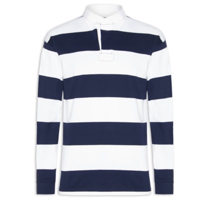 Blusa Masculina Manga Longa Big Fit Striped Rugby - Branco